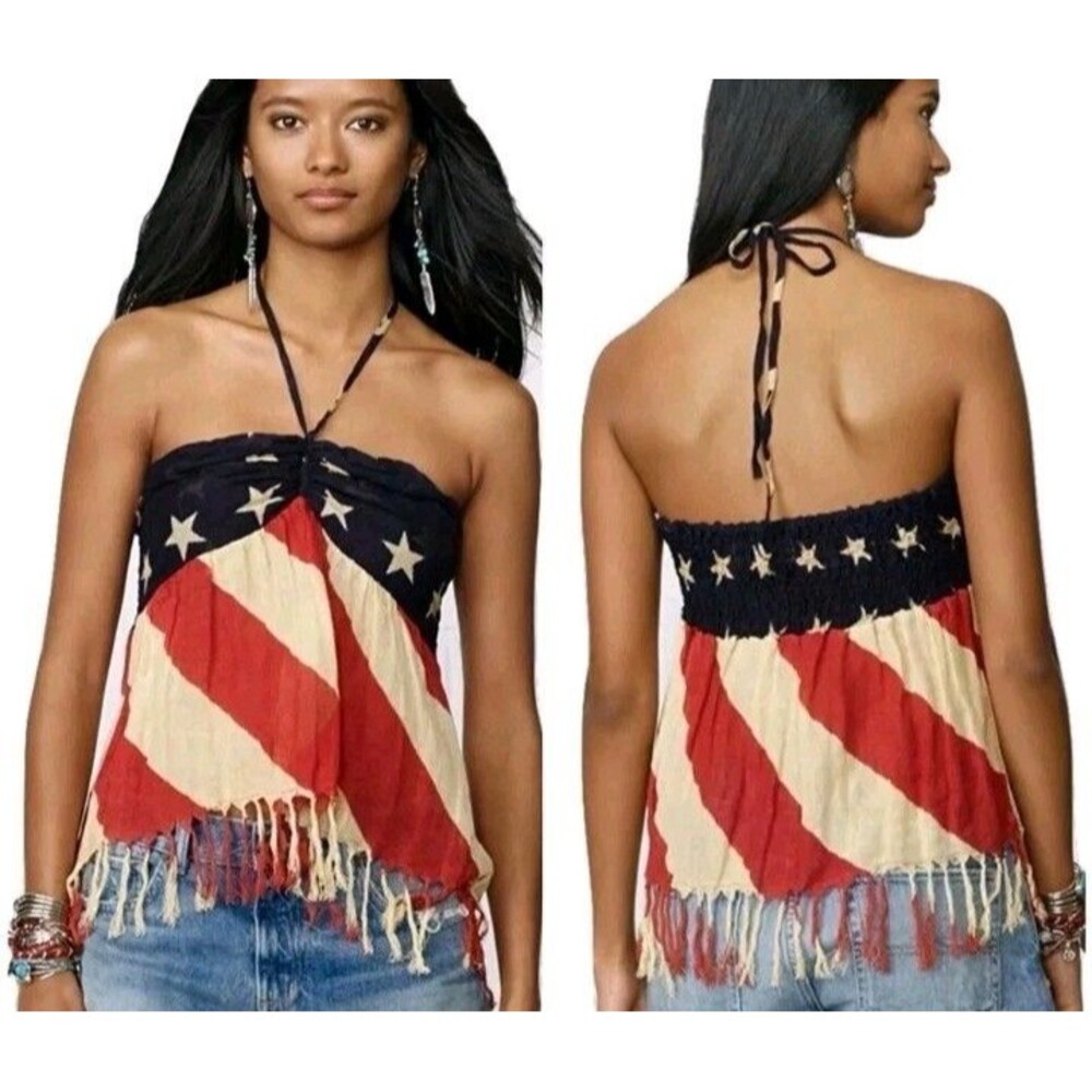 NEW Ralph Lauren Denim & Supply American Flag Sz XL Halter Top Gauzy Rustic